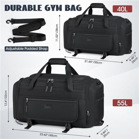 Gym Bag 40L Duffel Bag for Men Women Travel Sports Weekender Bag Shoe Compartmen - Picture 2 of 7
